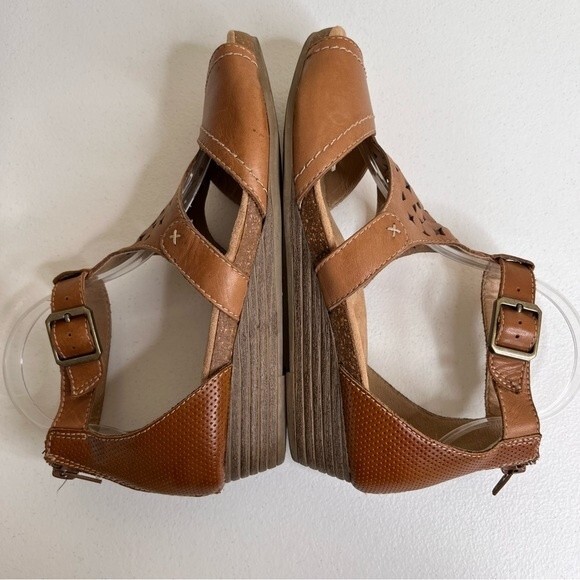Earth Origins Hermia Tan Leather Wedge Gladiator Adjustable Ankle Strap Women 10 - Picture 6 of 15